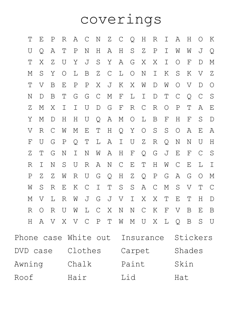 coverings Word Search
