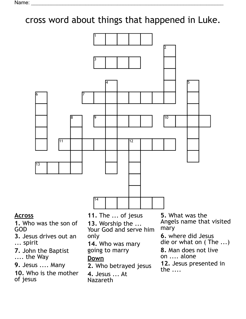 cross word about things that happened in Luke.