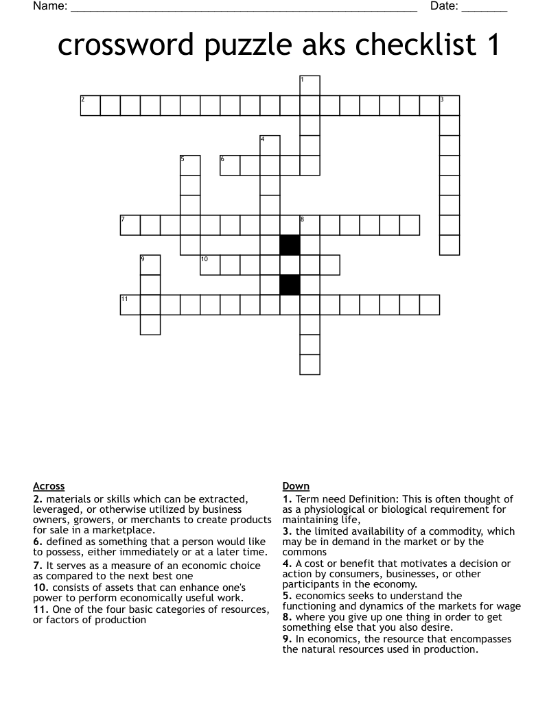 crossword puzzle aks checklist 1