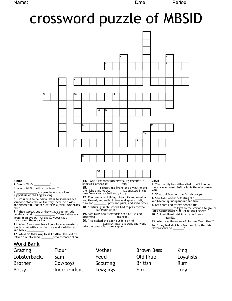crossword puzzle of MBSID 