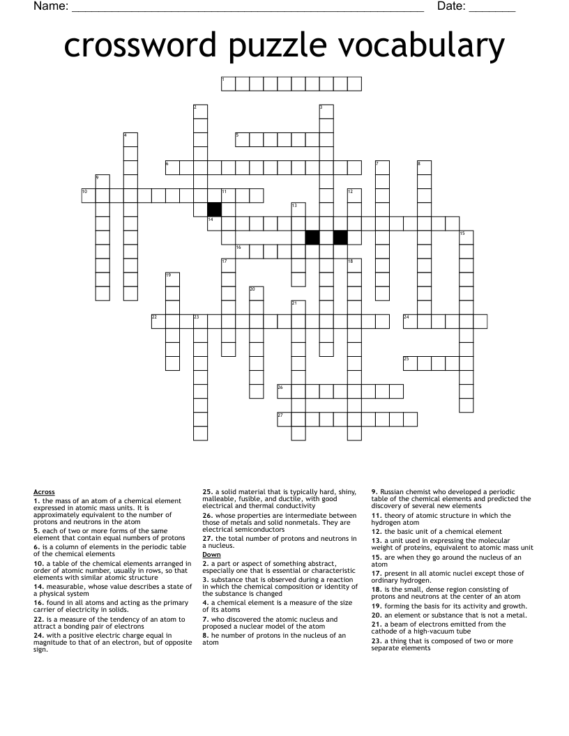 crossword puzzle vocabulary 