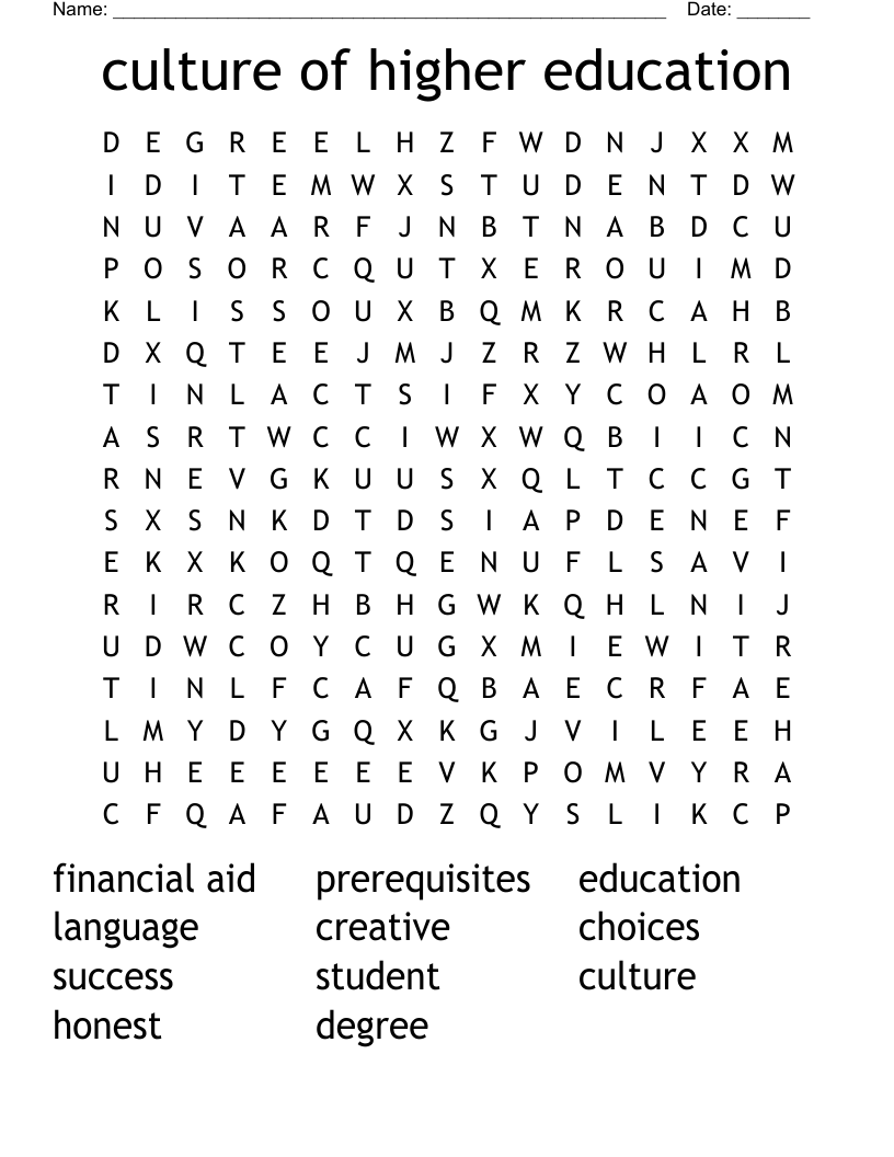 culture of higher education Word Search