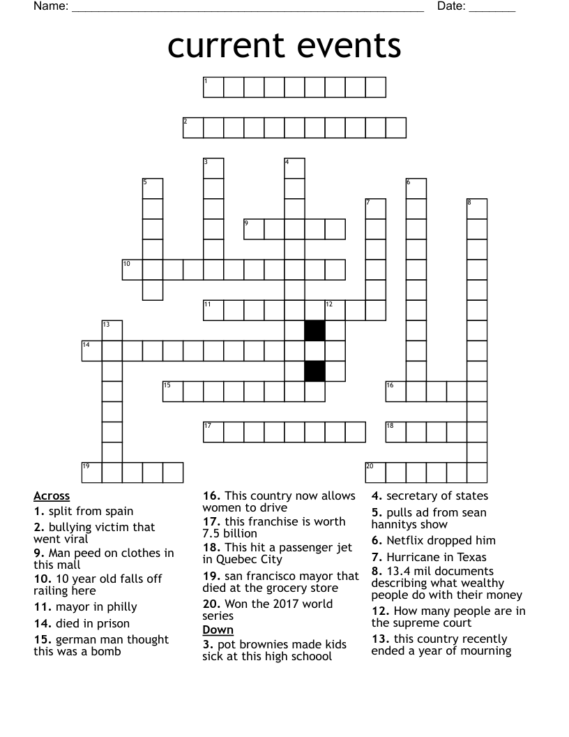 Current Events Crossword WordMint