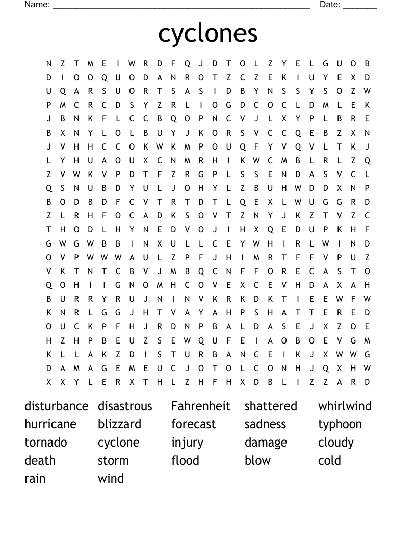 cyclones Word Search