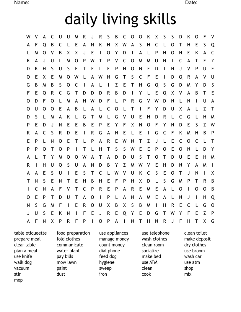 Household Chores Word Search WordMint
