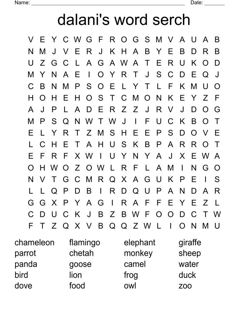 dalani's word serch Word Search