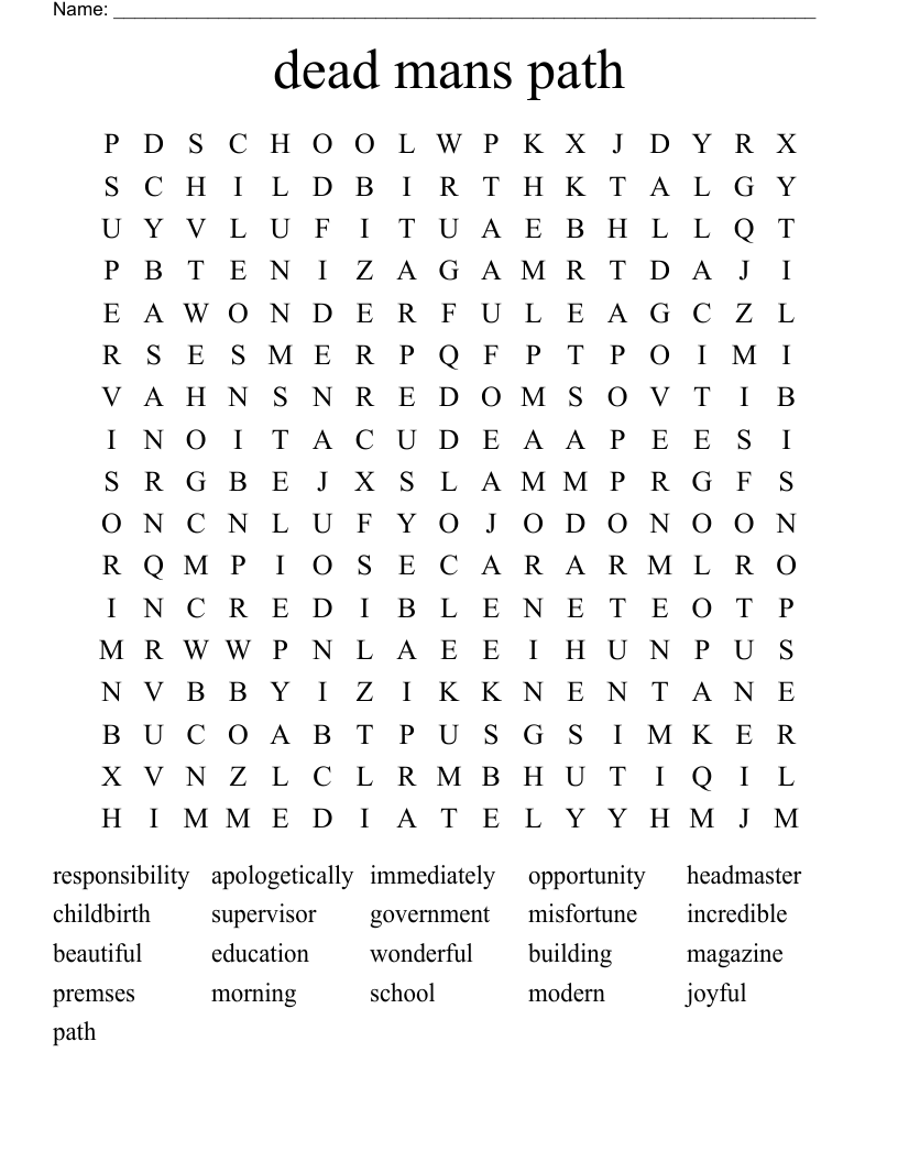 dead mans path  Word Search