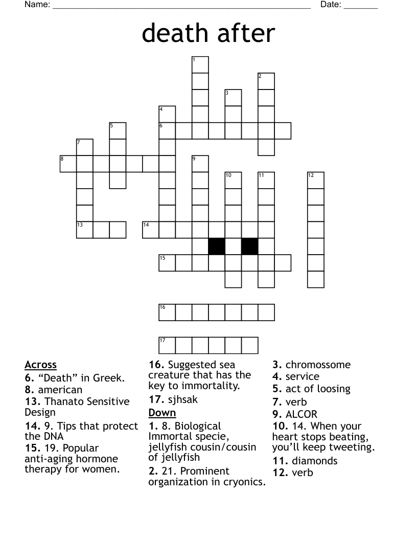 Death After Crossword WordMint