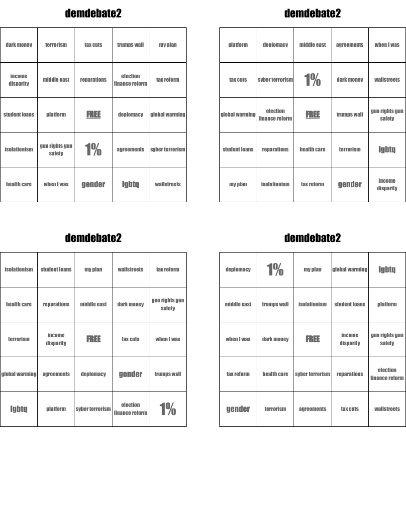 demdebate2 Bingo Cards
