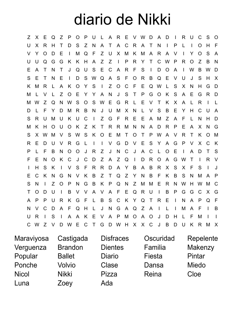 diario de Nikki Word Search