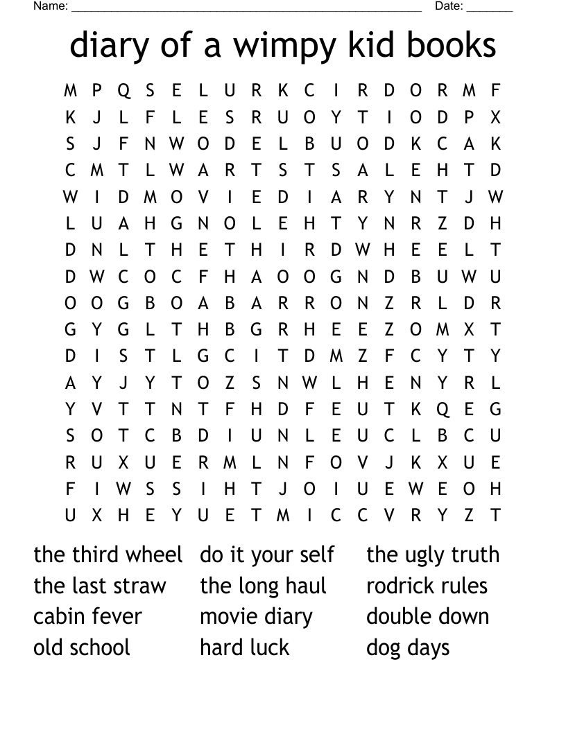Diary Of A Wimpy Kid Books Word Search WordMint