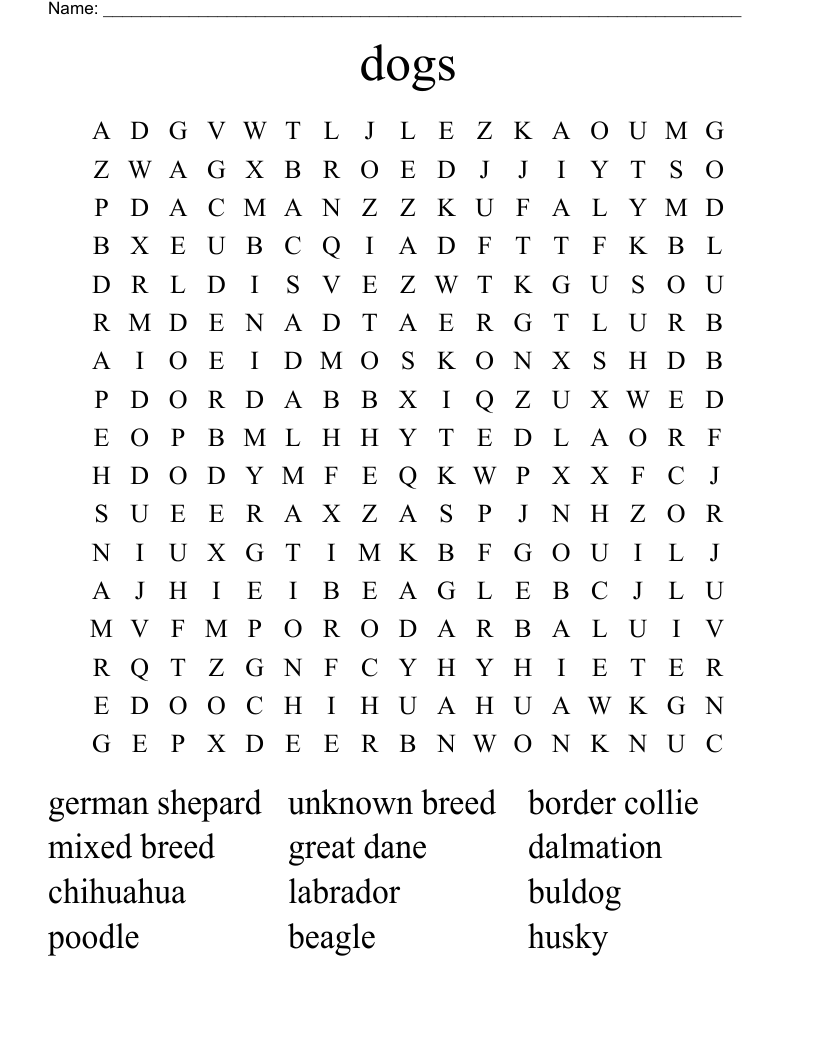 Dogs Word Search WordMint