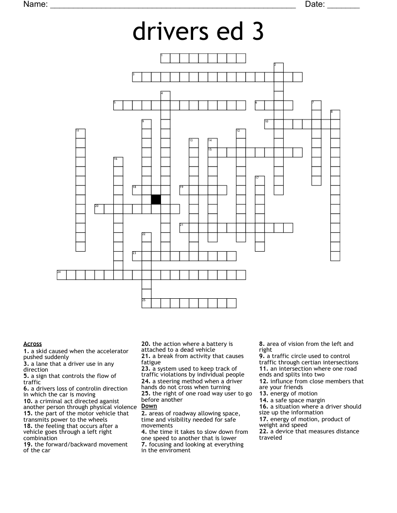 Drivers Ed 3 Crossword WordMint