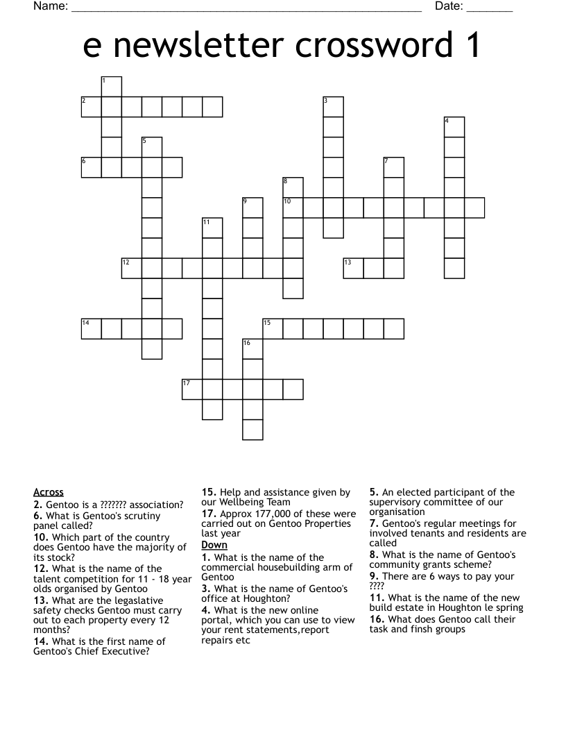 e newsletter crossword 1 - WordMint