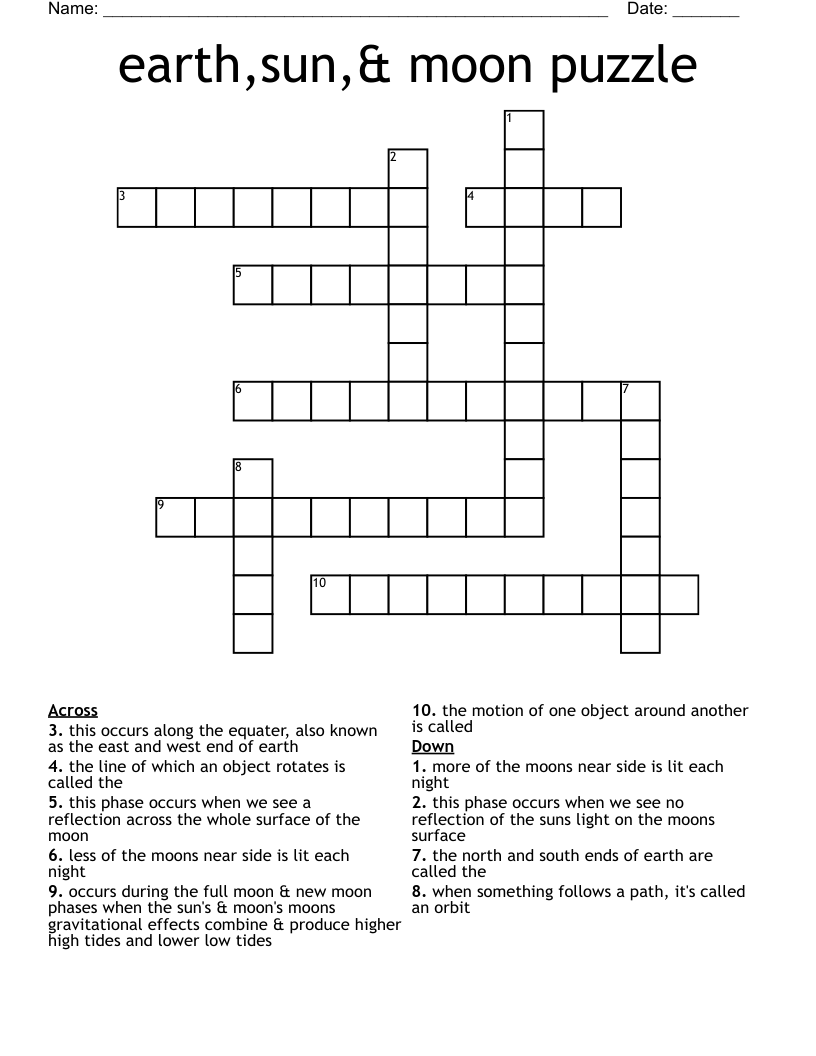 Earth sun Moon Puzzle Crossword WordMint