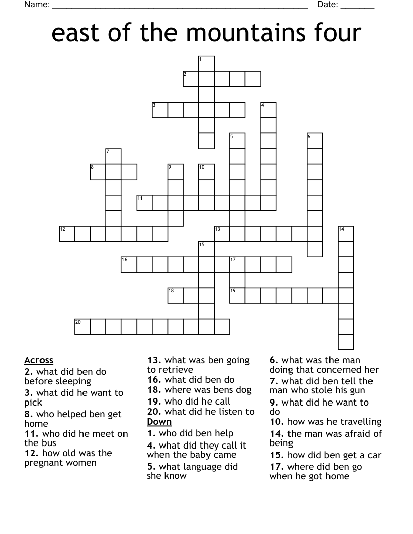 east of the mountains four Crossword WordMint