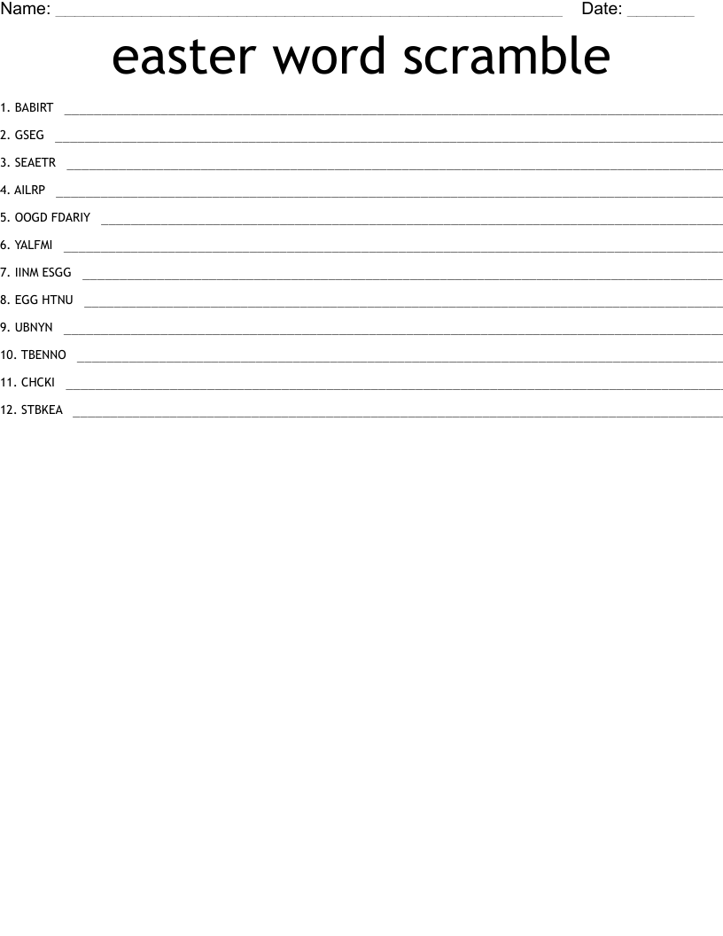 easter word scramble
