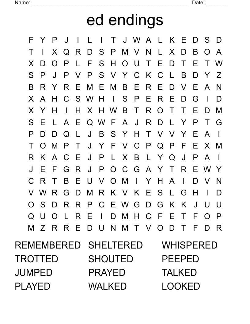 Ed Endings Word Search WordMint Ed Endings Word Search WordMint