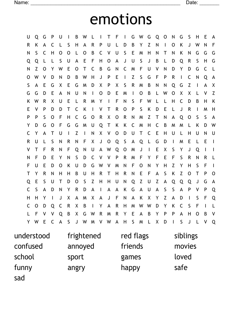 emotions Word Search