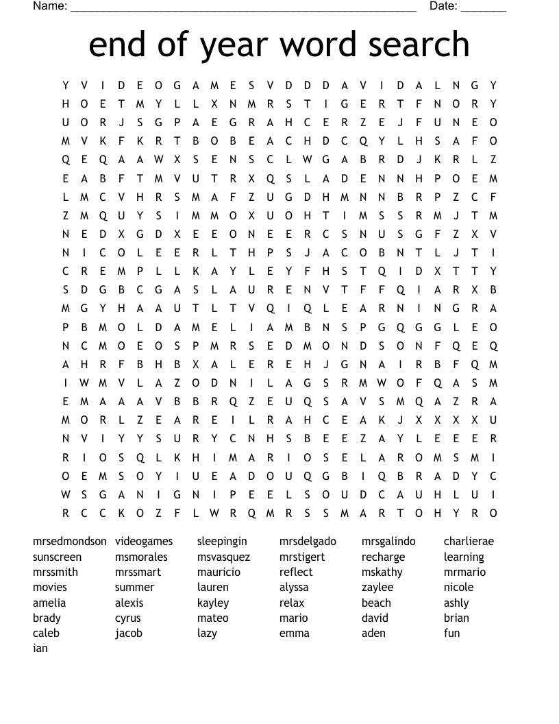 end of year word search WordMint