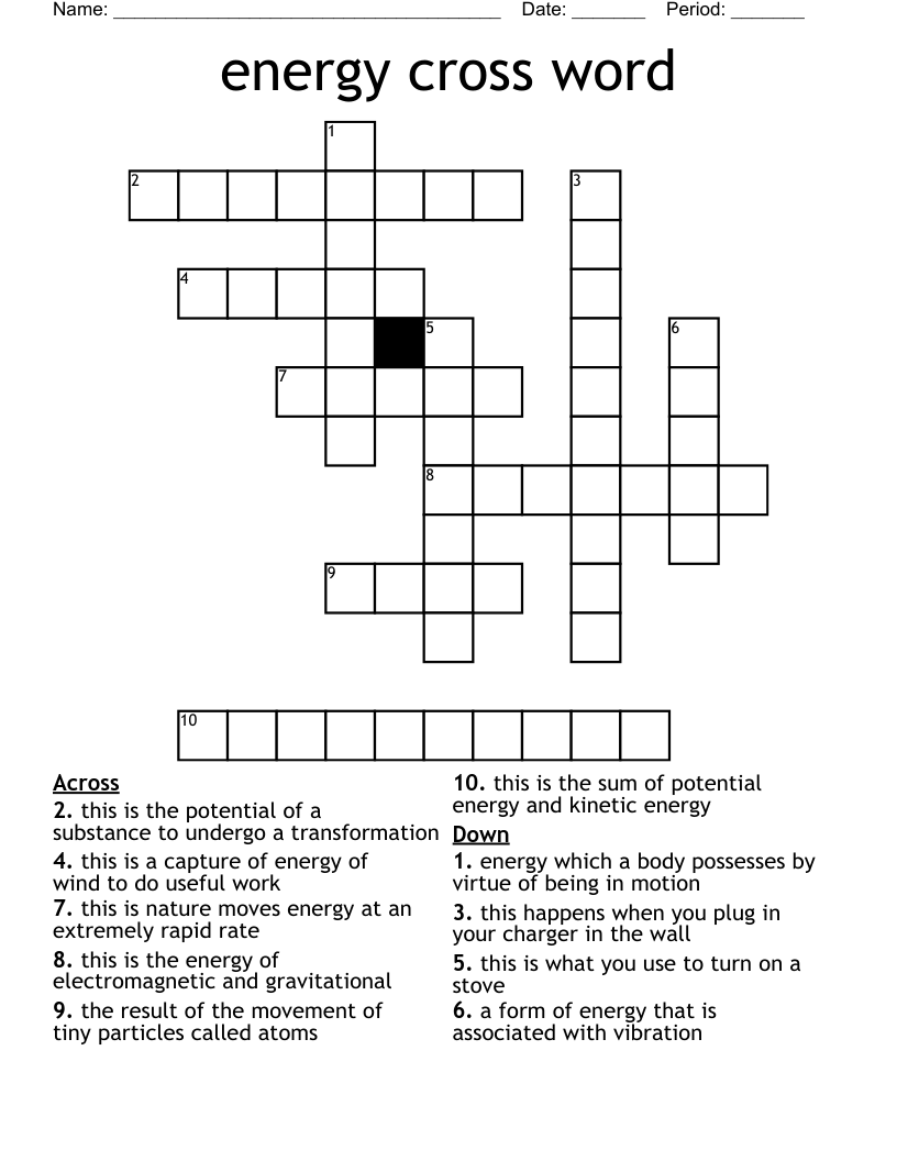 energy cross word 