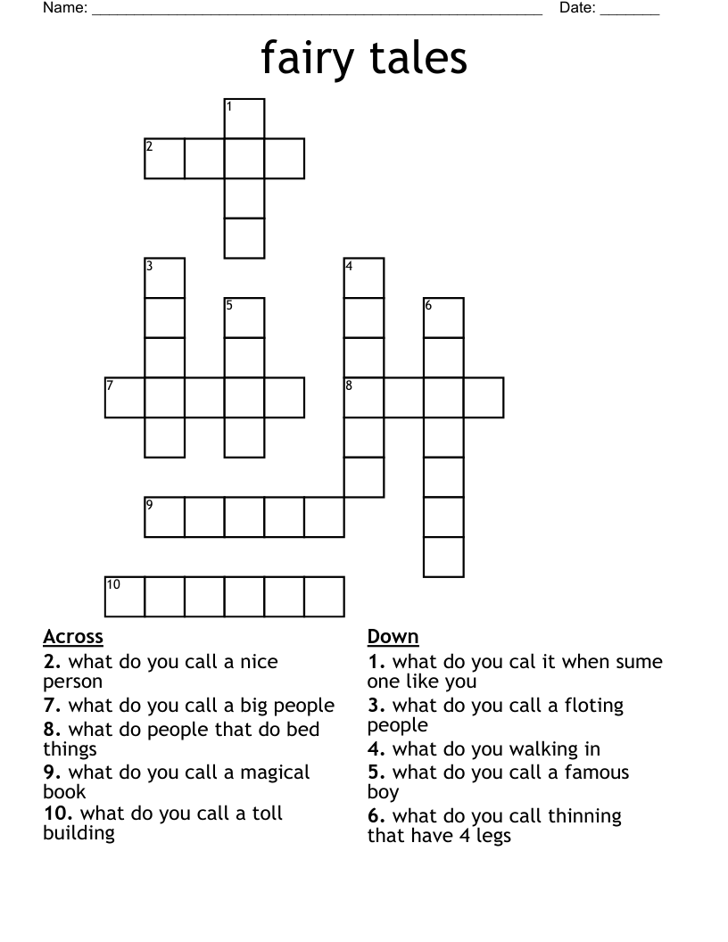 Fairy Tales Crossword WordMint