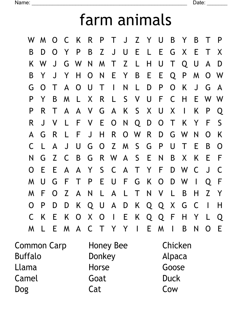 Farm Animals Word Search WordMint