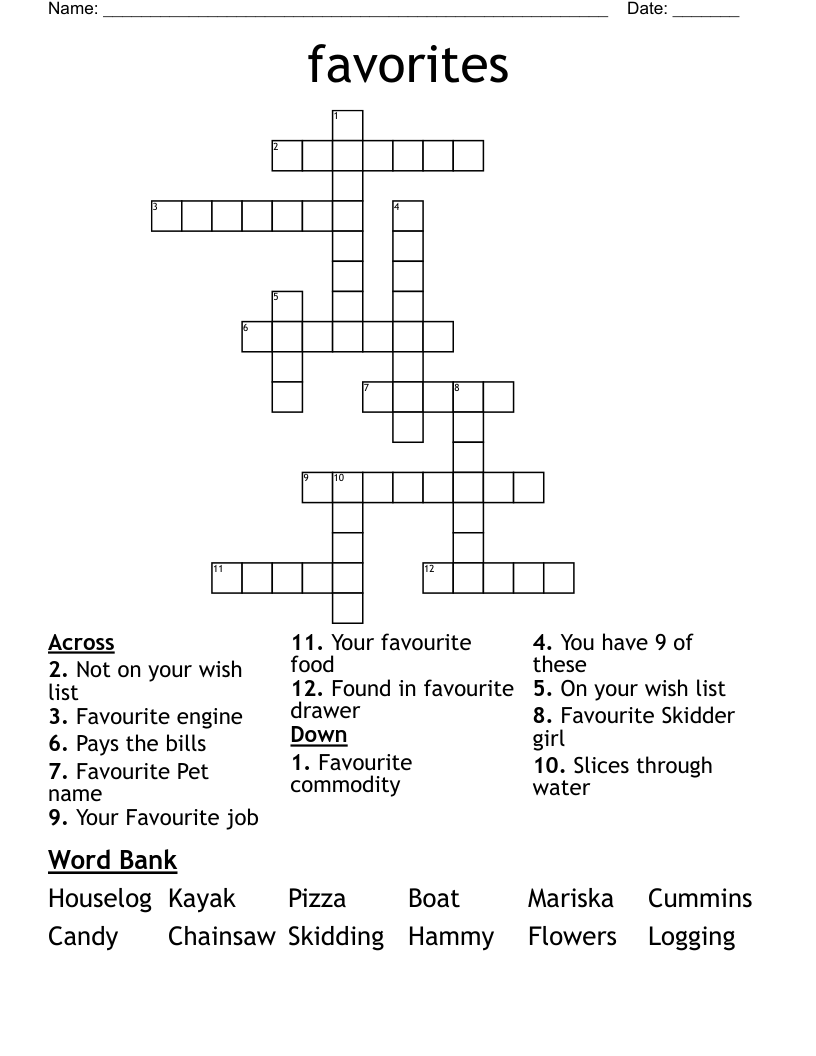favorites Crossword WordMint