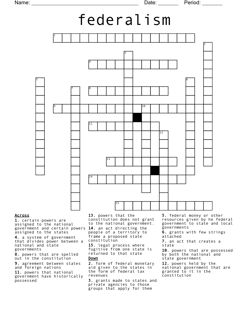 Federalism Crossword WordMint