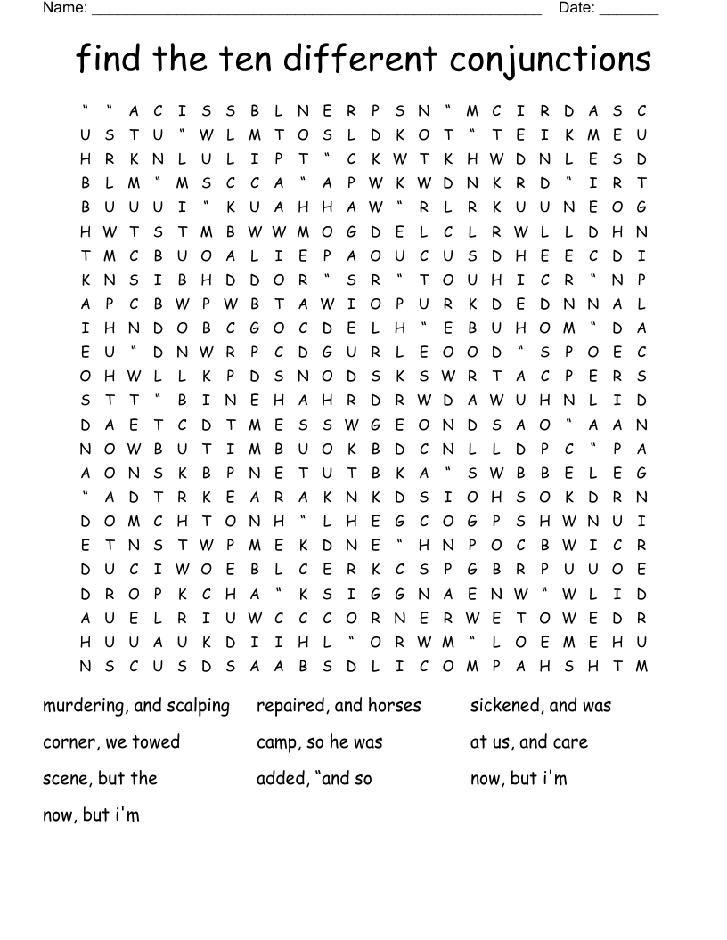 find the ten different conjunctions Word Search