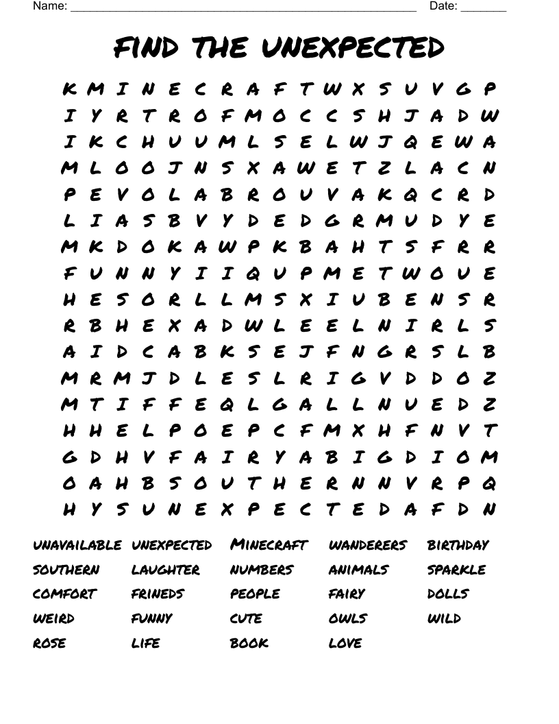 find the unexpected Word Search