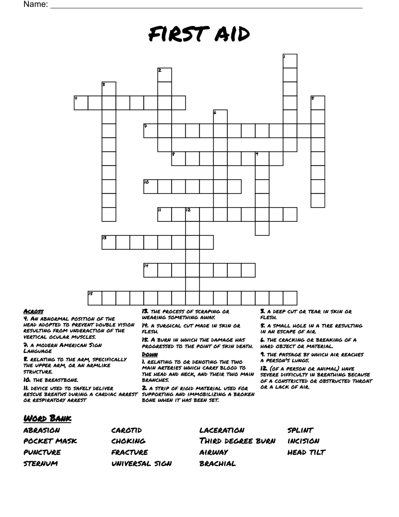 First Aid Crossword WordMint
