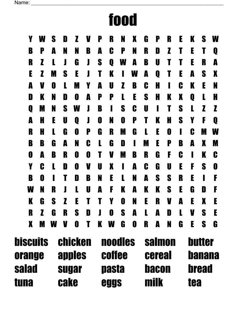 food Word Search