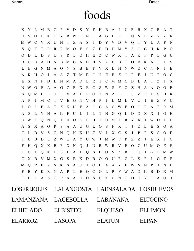 foods Word Search