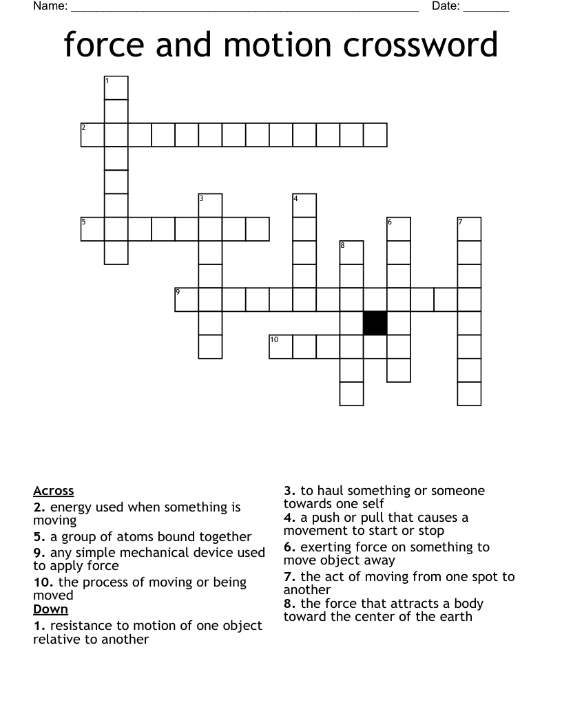 Force And Motion Crossword WordMint
