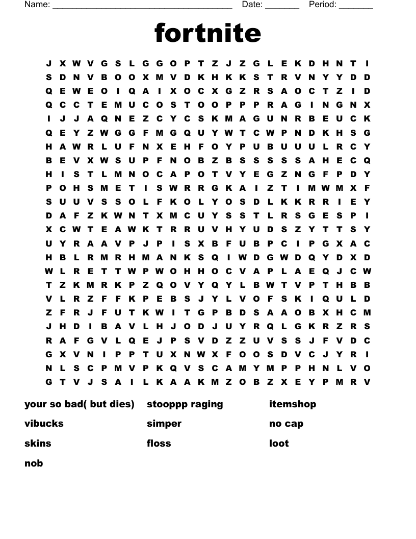 fortnite Word Search