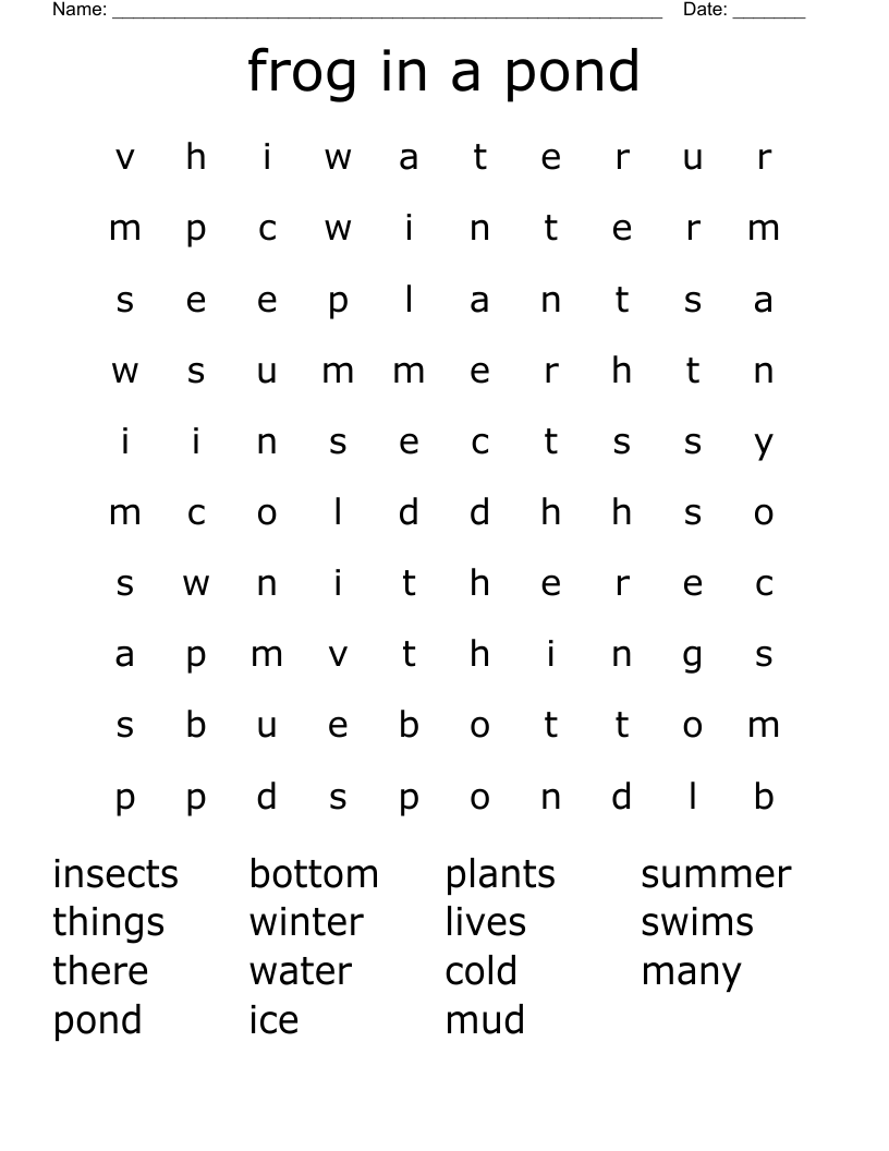 frog in a pond Word Search