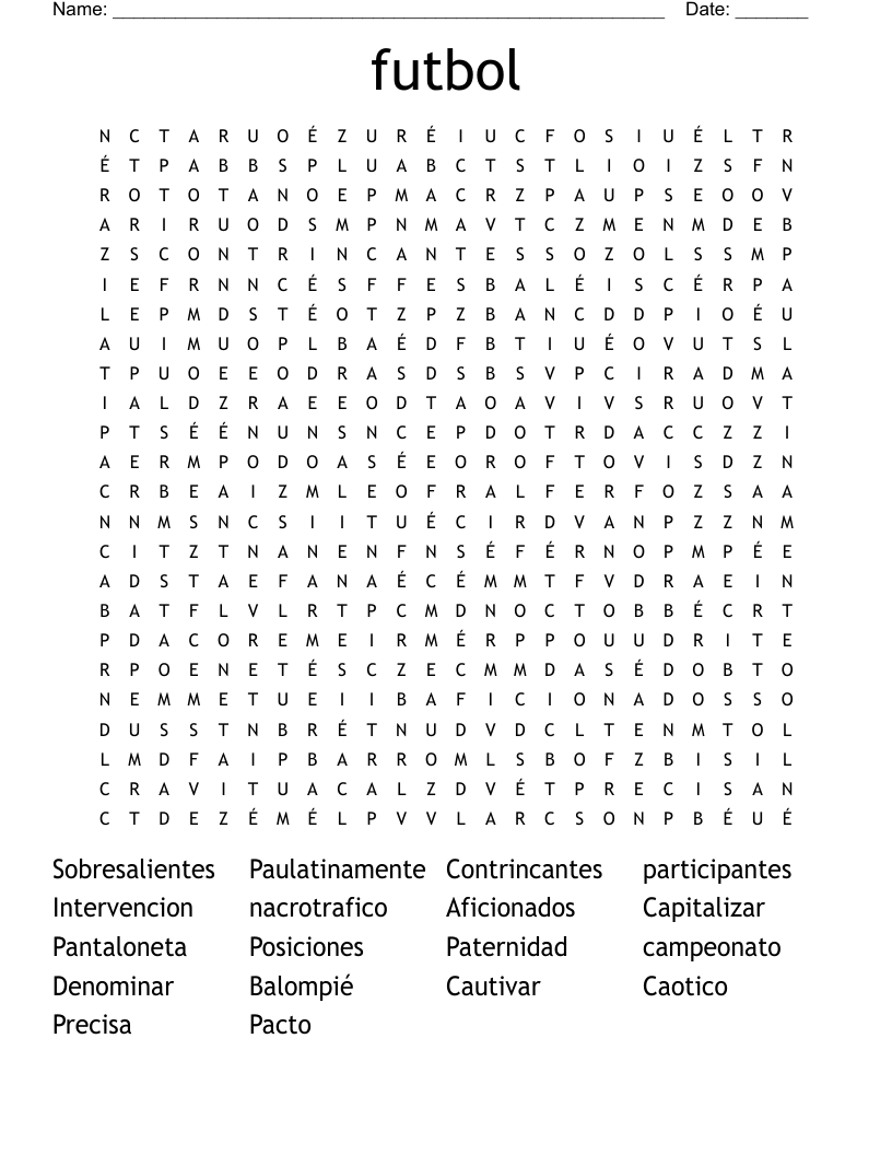 futbol Word Search