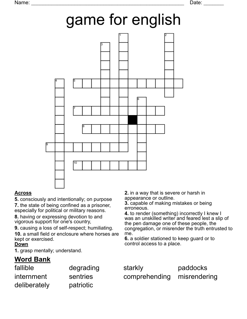 game for english Crossword