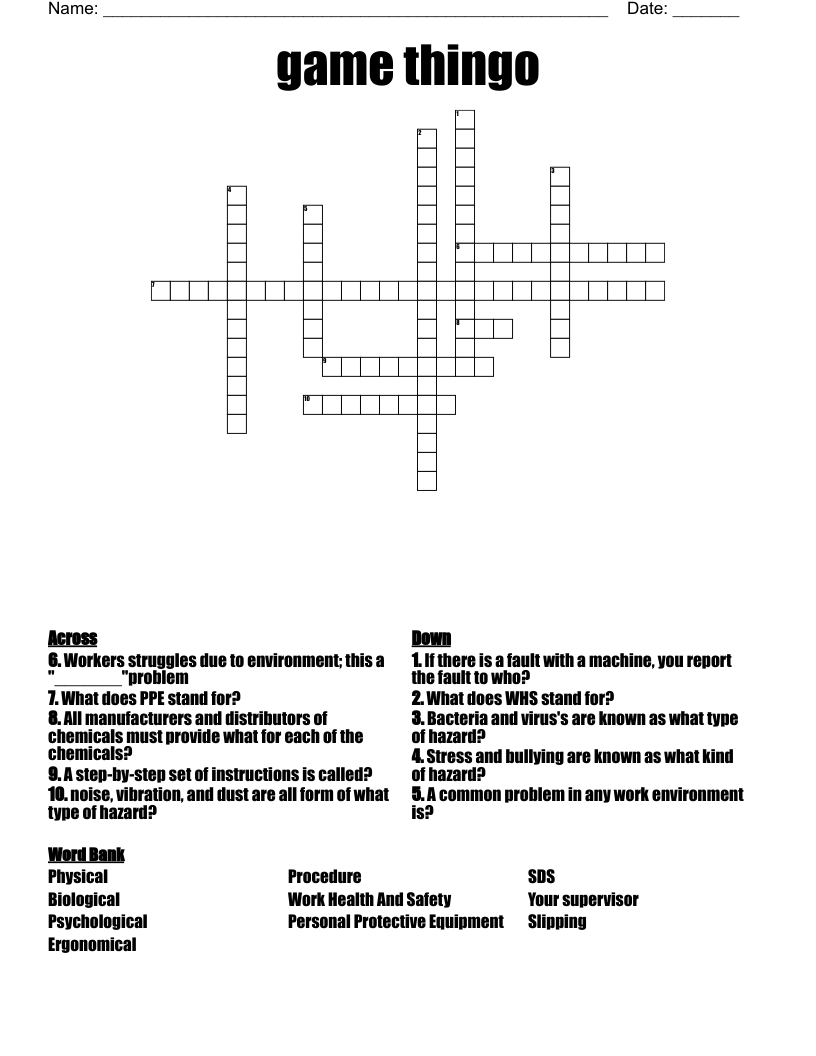 game thingo Crossword
