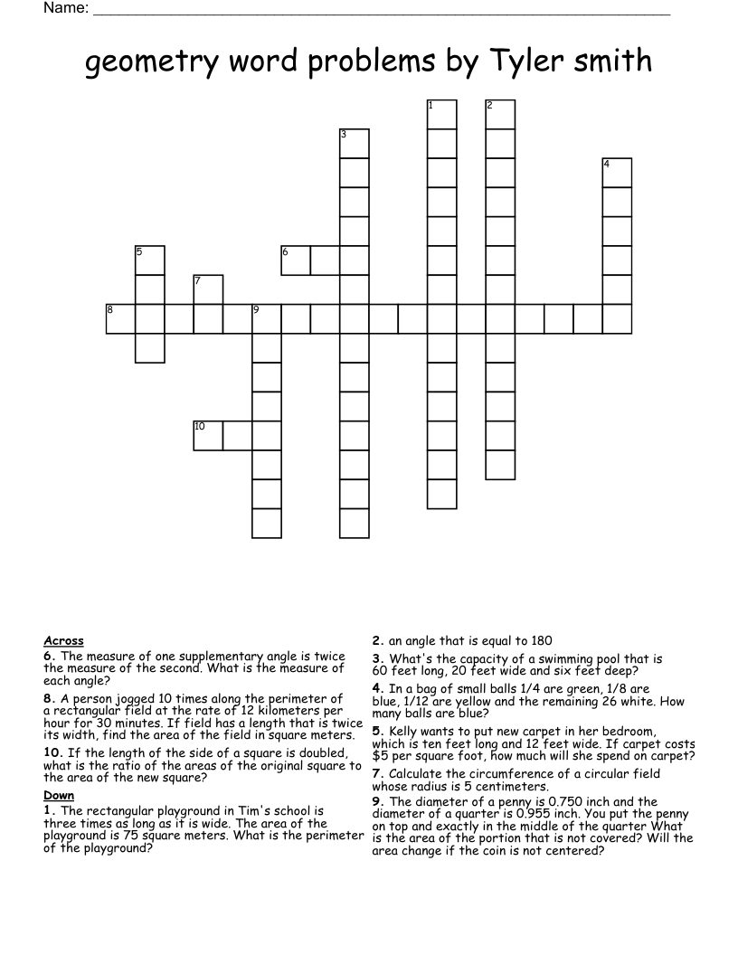 geometry word problems  by Tyler smith  Crossword