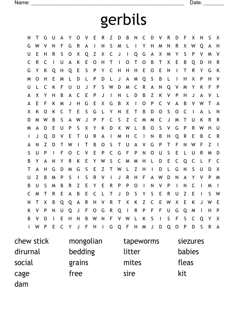 gerbils Word Search