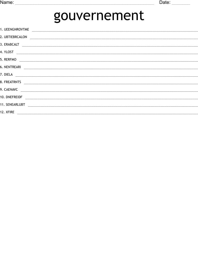 gouvernement Word Scramble