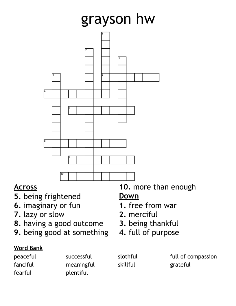 grayson hw Crossword