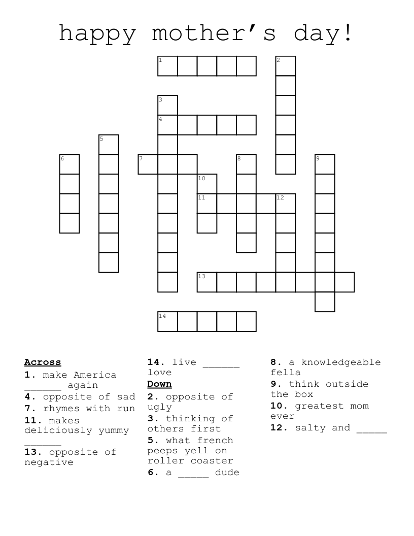 happy mother’s day! Crossword