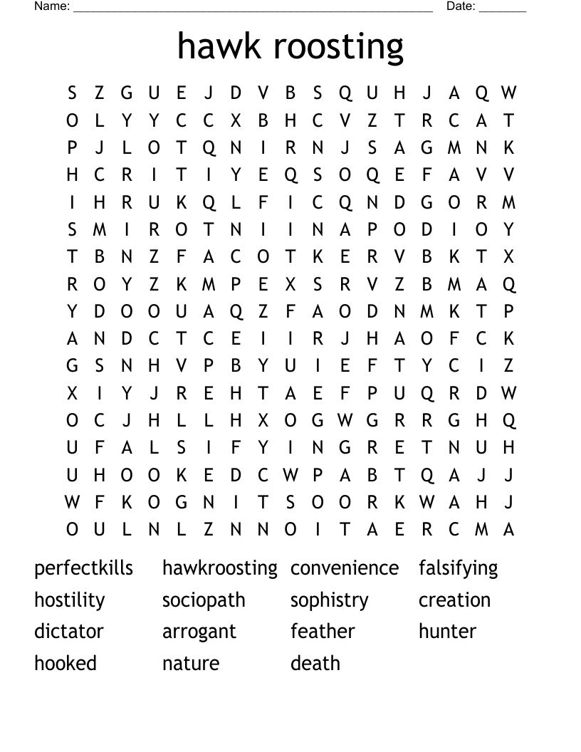 hawk roosting Word Search