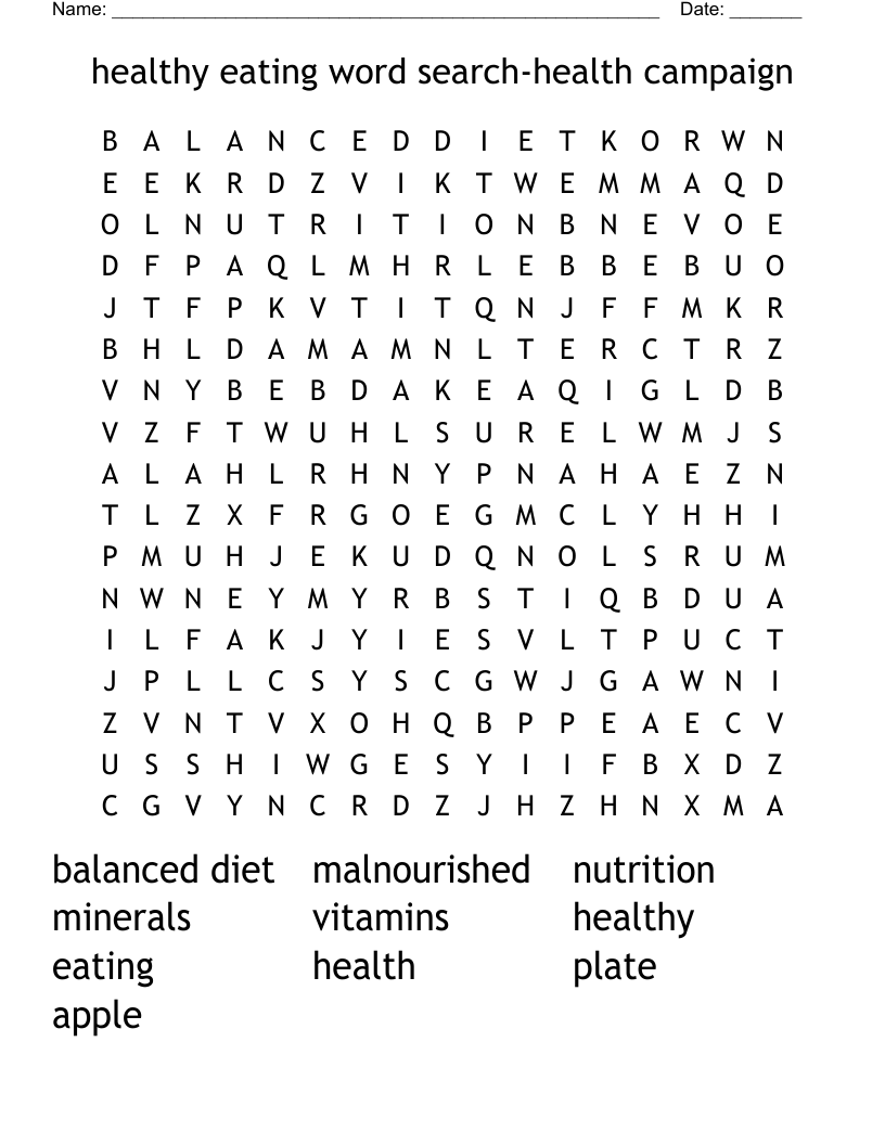 healthy eating word search-health campaign