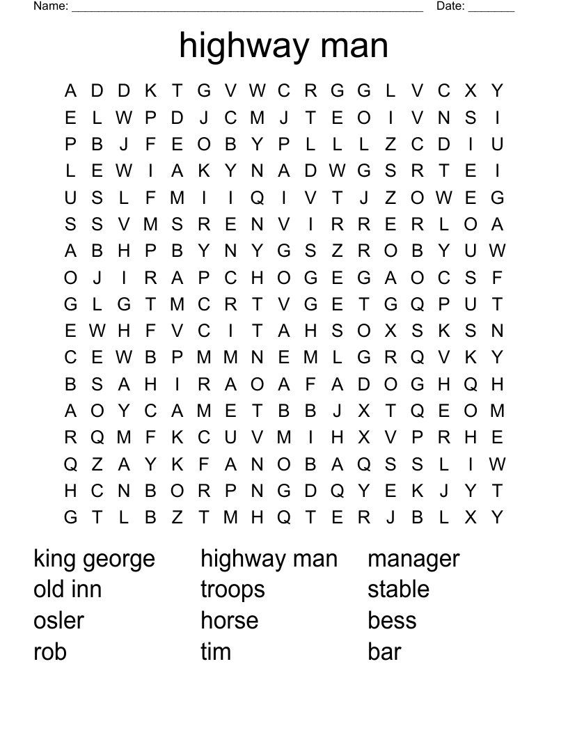 highway man Word Search