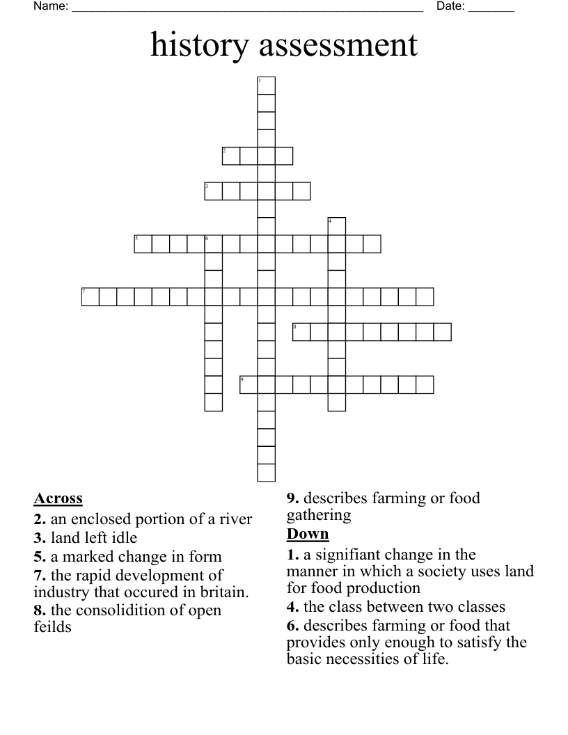 history assessment Crossword