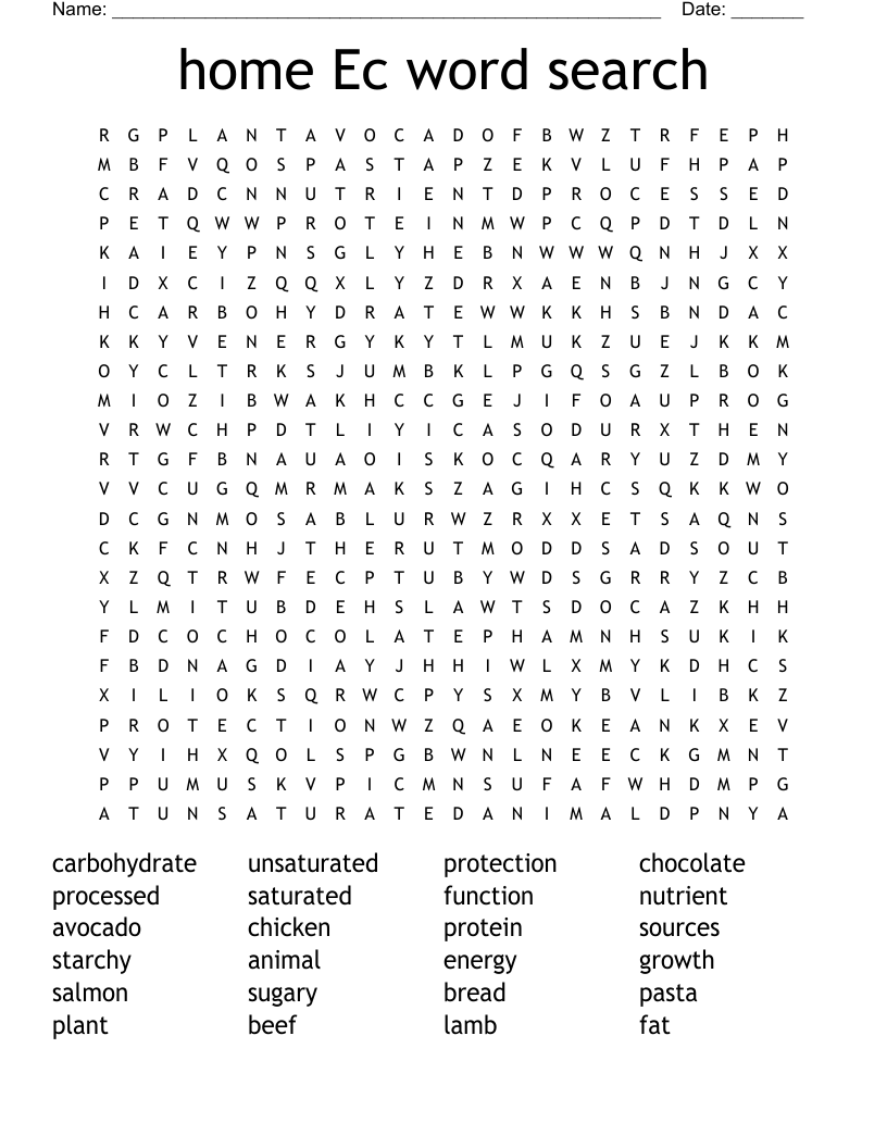 home Ec word search 